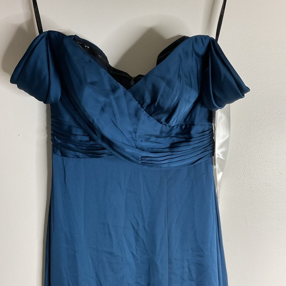 Dessy Collection Off-Shoulder Empire Waist Front Slit Maxi Teal Maxi Dress NWT 0 - Picture 5 of 11